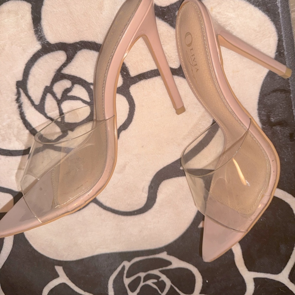 Olivia Jaymes Echo Women's Pointy Open Toe Clear Mules Heel Taupe Size 7 - Picture 7 of 13